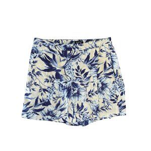 Ellen Tracy Womens Large Blue Floral Vacation Summer Linen Faux Wrap Short Skort